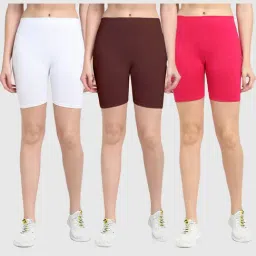 Gracit White & Brown Cotton Sports Shorts - Pack Of 3-image-73