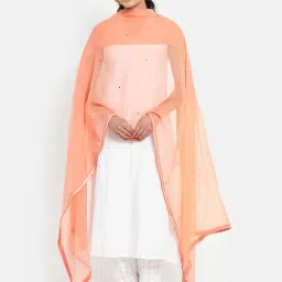 Fabindia Peach Embroidered Dupatta-image-48