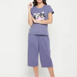 Clovia Lavender Graphic Print Capri Set-image-27
