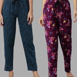Kryptic Navy & Purple Printed Pure Cotton Elasticated Waist Band Regular Fit Pyjamas - Pack of 2-image-33