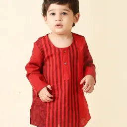 Fabindia Kids Red Striped Full Sleeves Kurta-picture-12