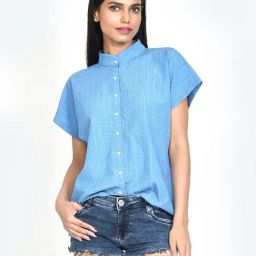 Zink London Blue Self Design Shirt-image-69
