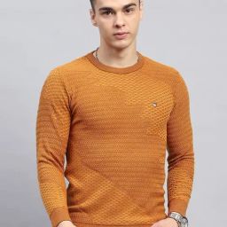 Monte Carlo Orange Regular Fit Self Pattern Pullover-49