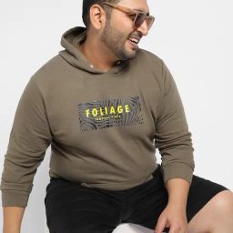 Instafab Plus Green Cotton Regular fit Printed Plus Size Hooded Sweatshirt-image-87