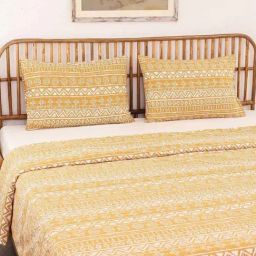 House This Kullu Patti Yellow & White Cotton 144 TC Single Duvet Cover-16