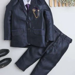 Fourfolds Boys Steelblue Solid Full Sleeves Suit Set-picture-5