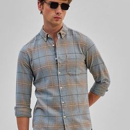 Snitch Men Smart Button-Down Collar Tartan Checked Cotton Slim Fit Casual Shirt-image-82