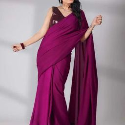 Swtantra Plum Saree With Unstitched Self Blouse-image-9