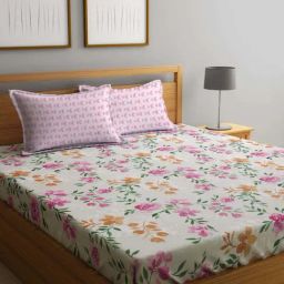 Klotthe Multicolor Cotton Blend 300 TC Double Bedsheet With 2 Pillow Covers-image-86
