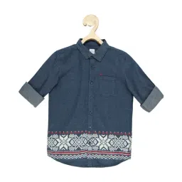 Peter England Kids Blue Printed Full Sleeves Shirt-picture-0