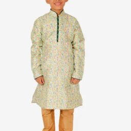Pro-Ethic Style Developer Kids Light Green & Beige Floral Full Sleeves Kurta with Pyjamas-image-55