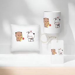 Anikmart 3-Pcs White & Brown Printed Cushion With Mug & Key Chain-11