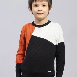 Monte Carlo Boys Rust & Black Wool Blend Self Sweater-image-32