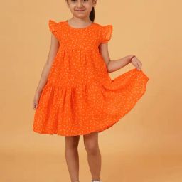 Creative Kid's Girls Orange Printed Casual Dress-image-104