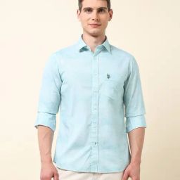 U.S. Polo Assn. Blue Cotton Regular Fit Printed Shirt-picture-2