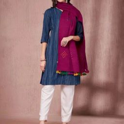 Fabindia Pink Wool Blend Embroidery Stole-image-62