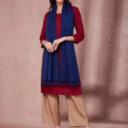 Fabindia Blue Wool Blend Embroidery Stole-picture-35