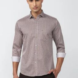 V Dot Maroon Cotton Slim Fit Printed Shirt-image-76