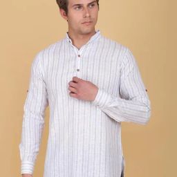 TAHVO Grey Cotton Slim Fit Striped Shirt-image-40