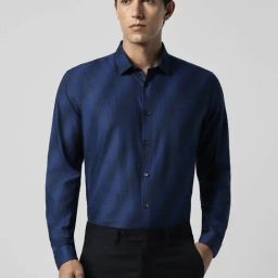 V Dot Navy Slim Fit Colour Block Shirt-image-101