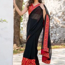 Label Shaurya Sanadhya Red And Black Thread Work Saree-image-58