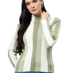 One Femme Green Wool Regular fit Stripes Sweaters 1-image-71