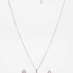 Clara 925 Silver Rose Gold Plated Swiss Zirconia Tosca Pendant Earrings Chain Necklace Jewellery Set for Women & Girls-image-39