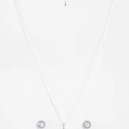 Clara 925 Silver Platinum Plated Swiss Zirconia Halo Round Solitaire Pendant Earrings Chain Necklace Jewellery Set for Women & Girls-image-18