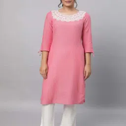 Aurelia Pink & White Embroidered Kurta Pant Set-picture-7