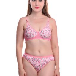 AROUSY Pink Cotton Printed Bra Panty Set-image-38