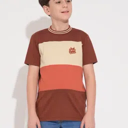 Jack & Jones Junior Boys Brown Cotton Color Block T-Shirt-image-101