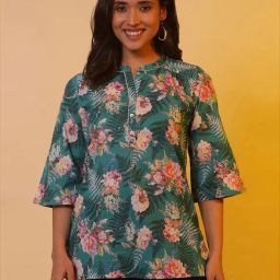 Aurelia Green Floral Print Cotton Straight Kurti-10