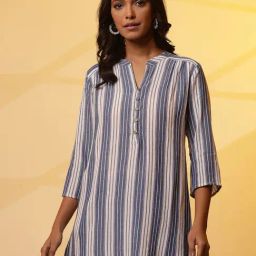 Aurelia Blue Striped Straight Kurti-image-35