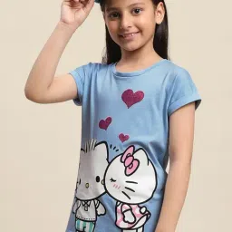 Kidsville Blue Cotton Printed Hello Kitty T-Shirt-image-86