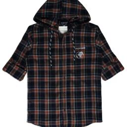 Cavio Kids Black & White Cotton Chequered Full Sleeves Shirt Set-image-41