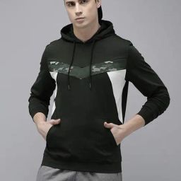 Van Heusen Flex Forest Green Regular Fit Colour Block Hooded Sweatshirt-image-96