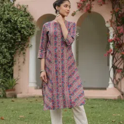 Savi Blue Cotton Straight Floral Kurta kurtis-image-36