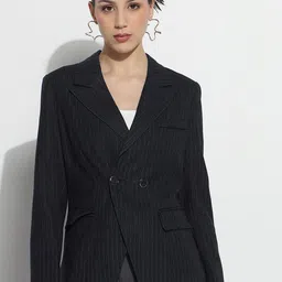 SHOWOFF Striped Tailored-Fit Double Breasted Blazer-5