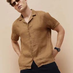 Code By Lifestyle Brown Linen Regular Fit Shirts-picture-3