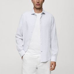MANGO MAN Seersucker Striped Cotton Casual Shirt-image-63
