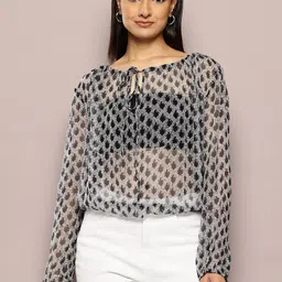 aaliya Print Tie-Up Neck Sheer Georgette Top-picture-37