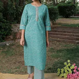 Chandbaali Women Floral Printed Regular Pure Cotton Kurta with Palazzos-42