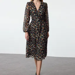 Trendyol Floral Print Puff Sleeve Fit & Flare Dress-picture-44