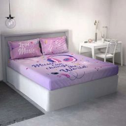 DDecor Music Conversational Purple Cotton 136 TC Double Bedsheet With 2 Pillow Covers-picture-29