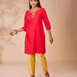 Daali Red Cotton Regular Fit Embroidered Kurta-picture-16
