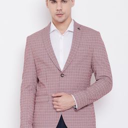 Blackberrys Men Red & Grey Slim Fit Checked Single-Breasted Blazer-14