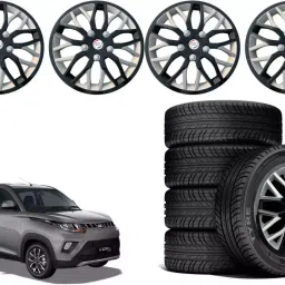 Auto Pearl ViBS32 R14 35.56 cm (14 Inch) PPress Type Wheel Hubcap with Retention Ring Glossy Black Red Strip Wheel Cover for MAHINDRA KUV100 NXT D75 K2 Diesel (Set of 4)-image-1