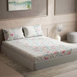 DDecor Pretty Garden Floral Pink Cotton 136 TC Double Bedsheet With 2 Pillow Covers-picture-11