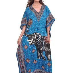 Exotic India Women Animal Print Kimono Sleeve Kaftan Maxi Dress-image-74