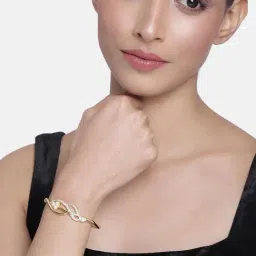 Estele Gold & Rhodium-Plated 3 Petal Wave Bracelet with Crystals for Women-image-31